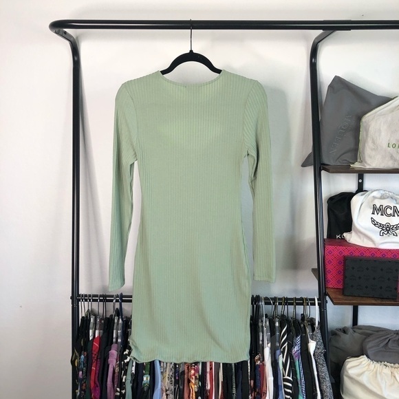 Topshop Ribbed Sage Green Cutout Bodycon Dress - Picture 5 of 6